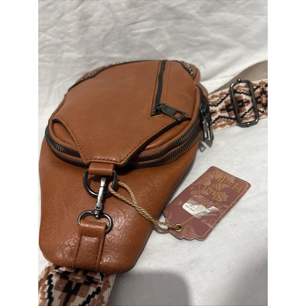 Sam & Hadley Brown Faux Leather‎ Sling Backpack Boho
